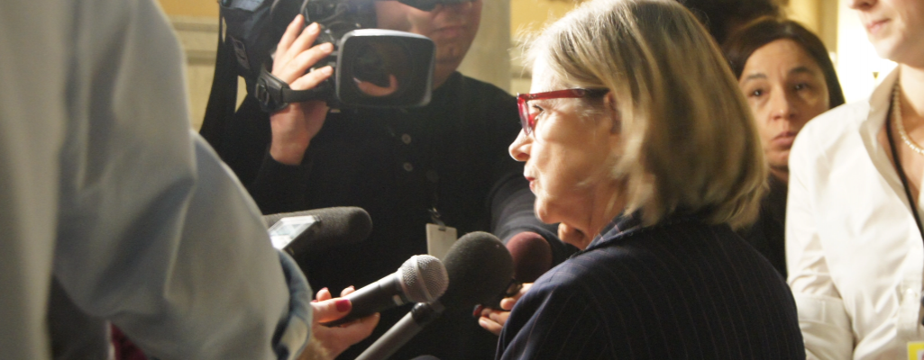 Doris Grinspun fielding questions from media